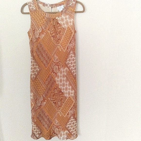 LOFT Silk Yellow Paisley Floral Print Sleeveless Sheath Dress Midi Scoop Neck - Picture 8 of 11